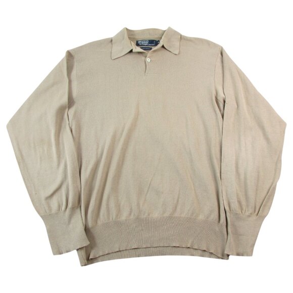 Polo Ralph Lauren Polo Sweater Mens Medium Brown Performance Long Sleeve Popover - Picture 1 of 7